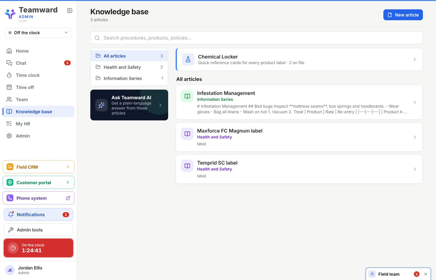 Knowledge base with categories and articles
